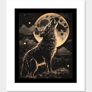 Howling Wolf At The Moon Vintage Wolf For Wolf Lovers Posters and Art